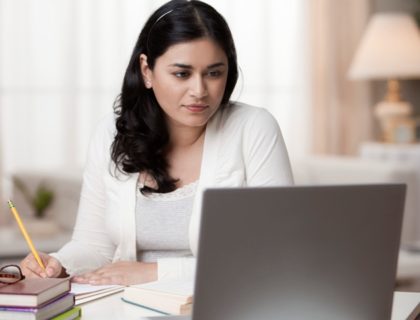 woman working on laptop