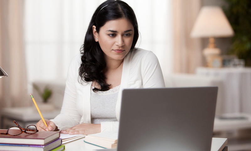 woman working on laptop